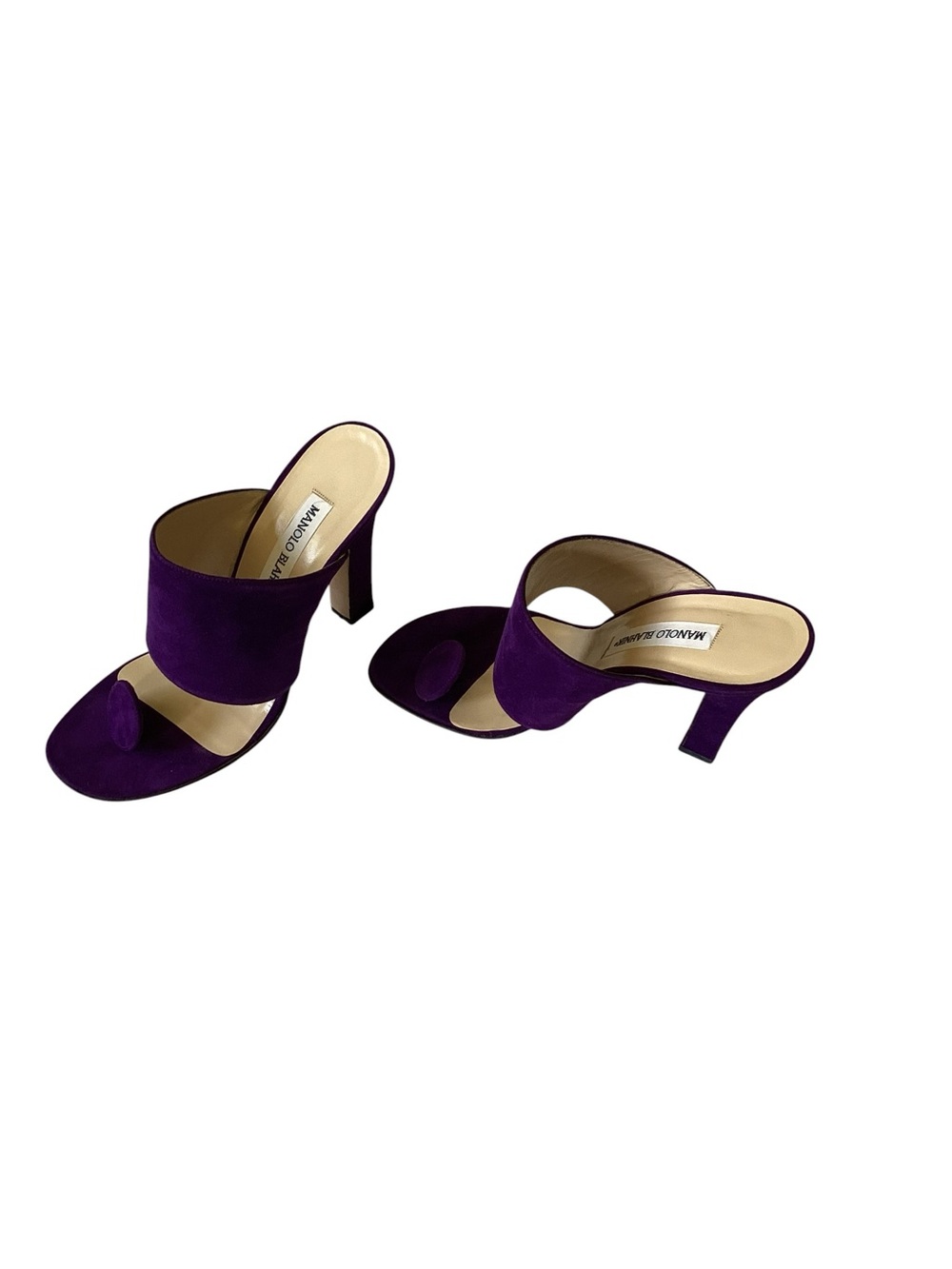 Manolo Blahnik Vintage Leather Purple Suede Open-Toe Mules sz 38 - Picture 10 of 15